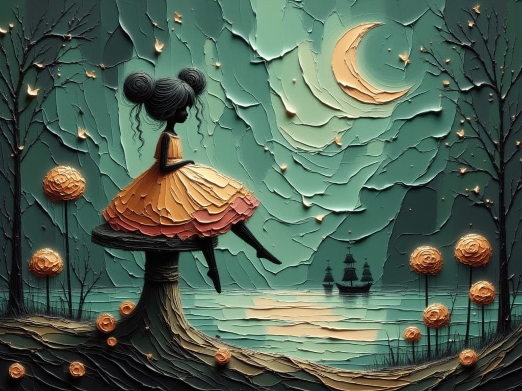Moonfairy Dancing on Mushroom with 3D Brushwork