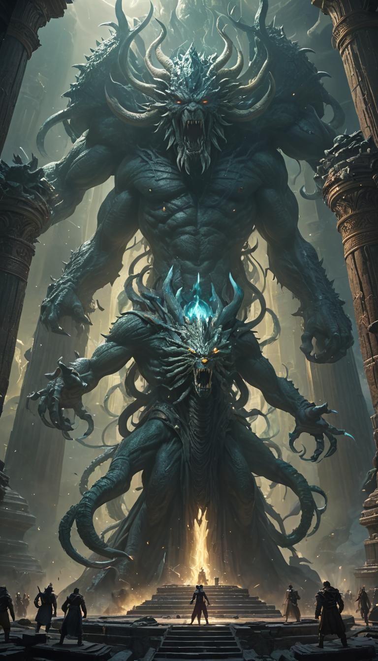 Gods Surround Zhal'gorath in Apocalyptic Fantasy Art