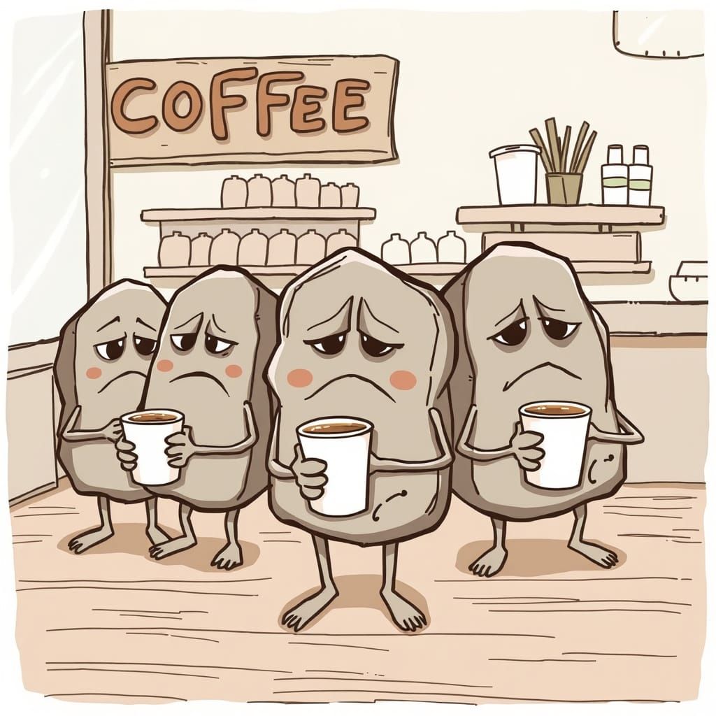 Cartoon Coffee Shop Scene with Rock Characters