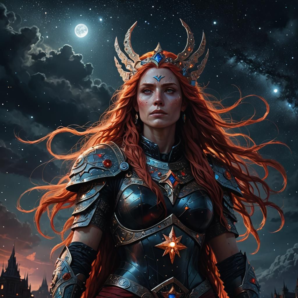Goddess in Night Sky: Hyperreal Dark Fantasy