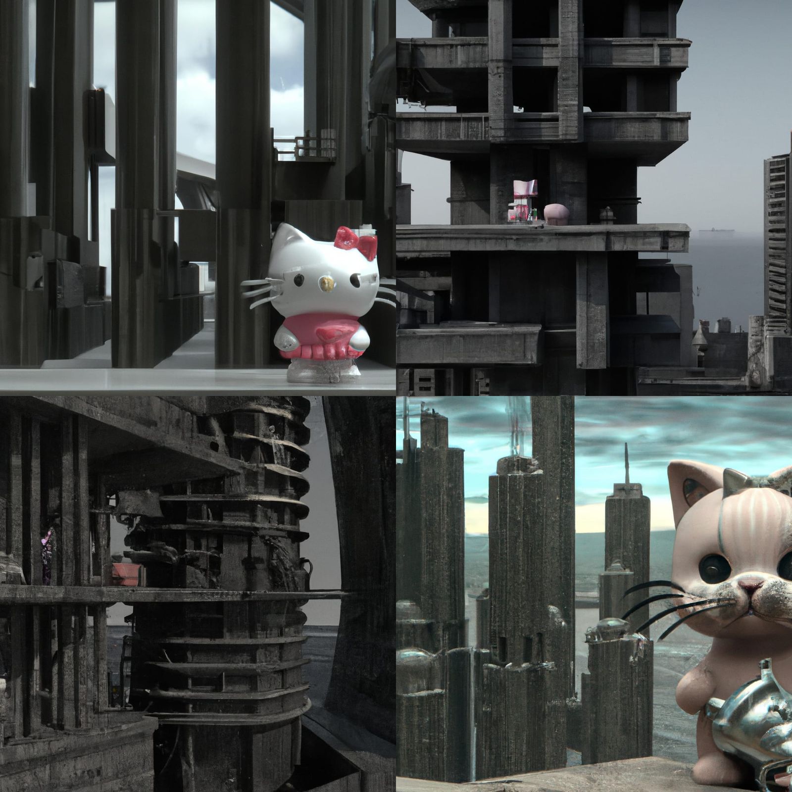 Horror Hello Kitty in Brutalist Style