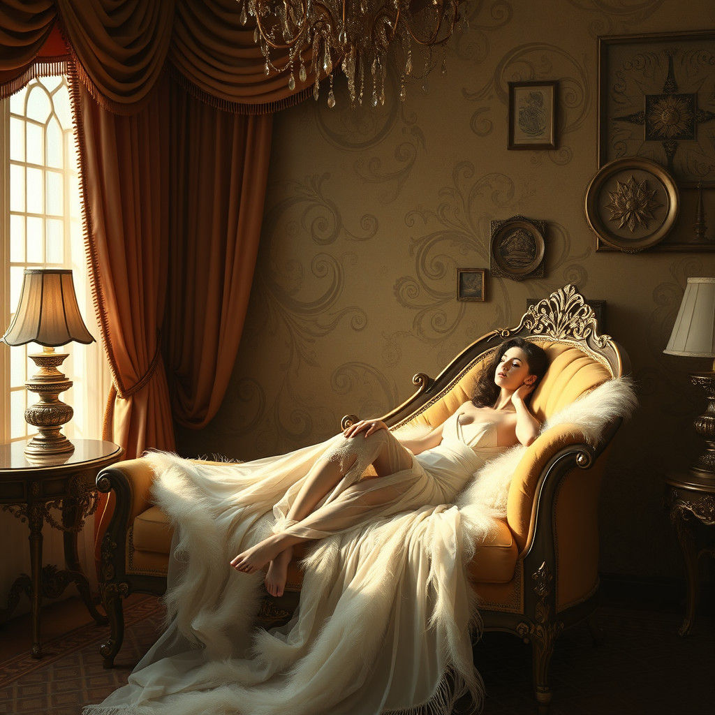 Woman Lounging in Baroque Opulence: An Art Nouveau Vision