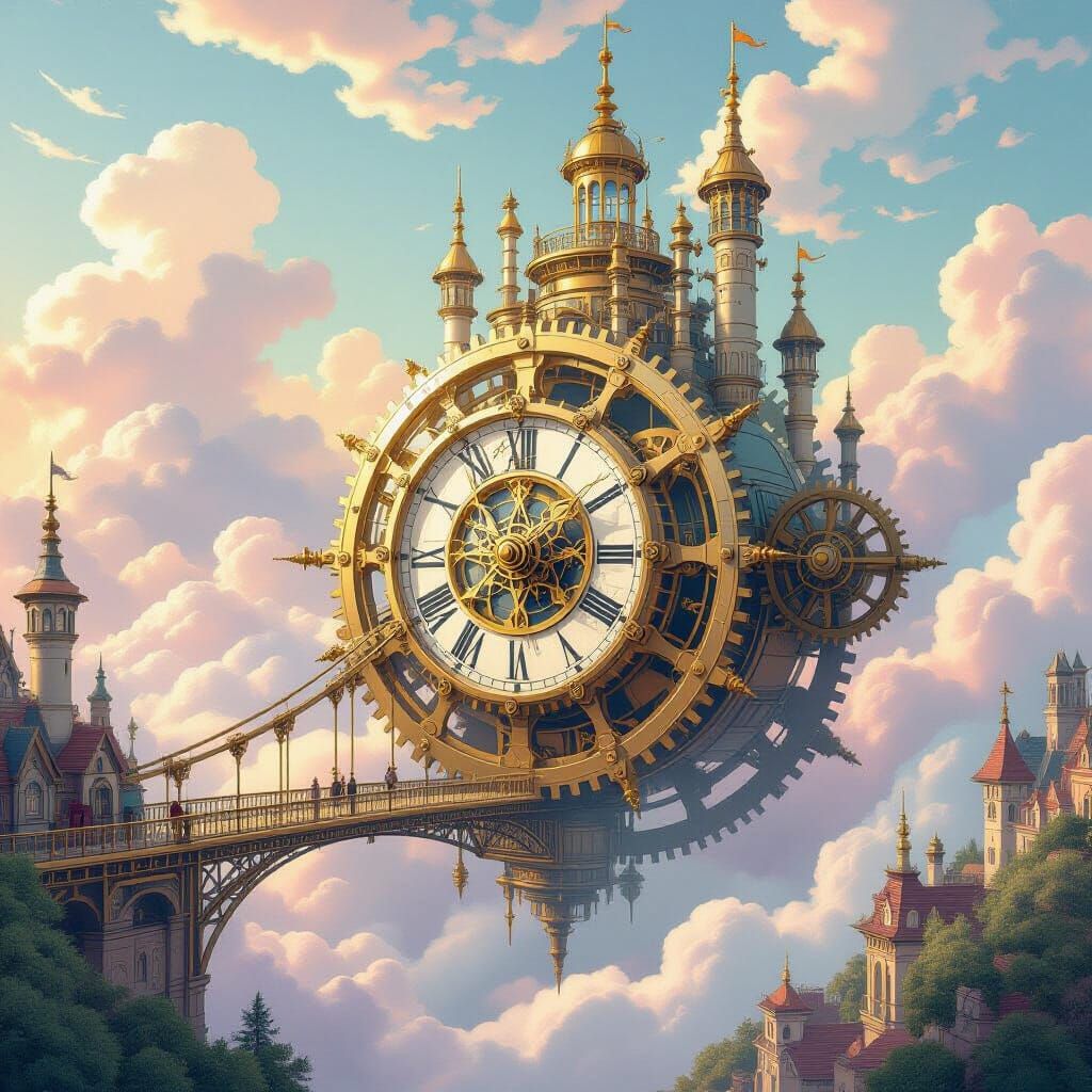 Clockwork City in Pastel Sky - Steampunk Fairy Tale