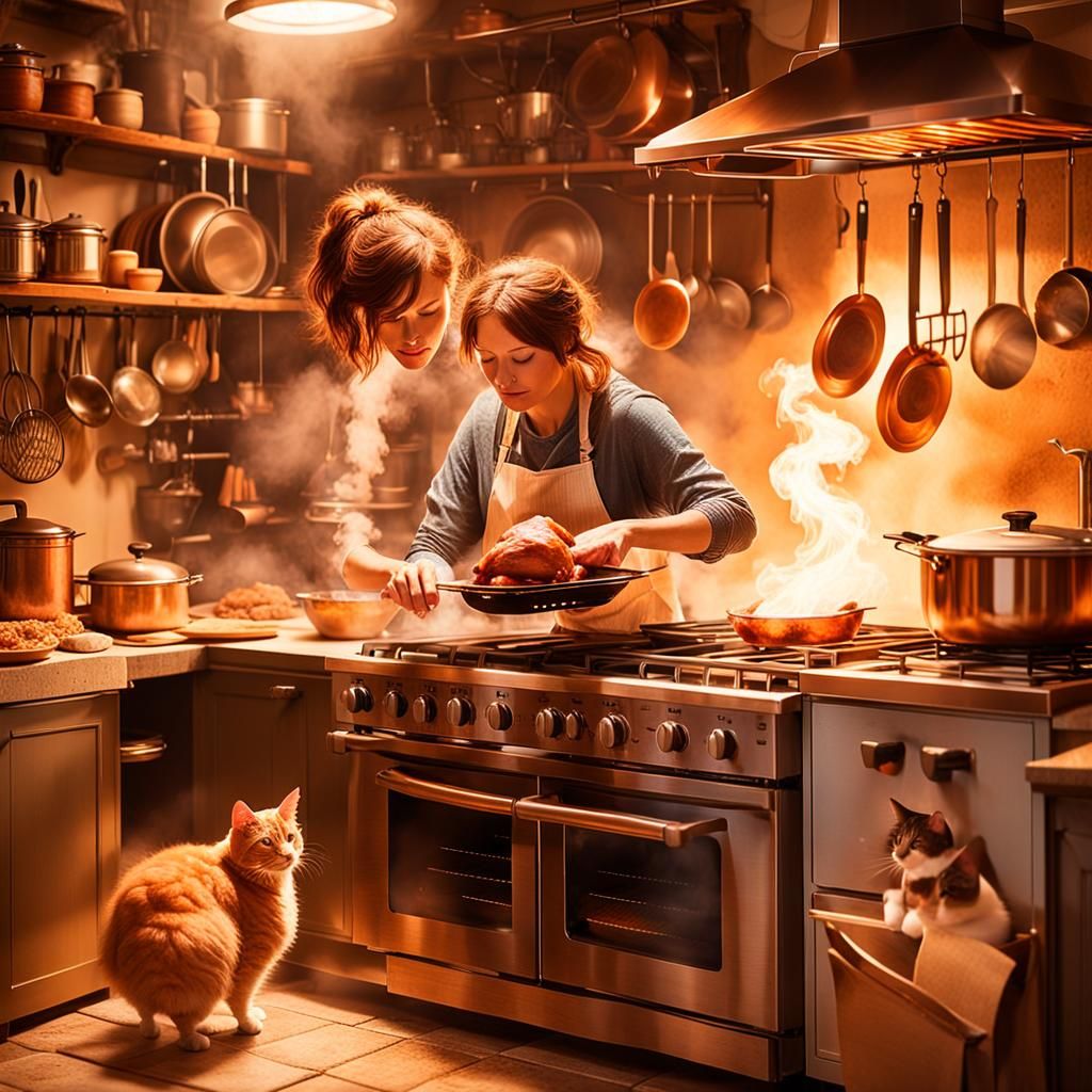 Woman Roasting Chicken in Dutch Masters Style