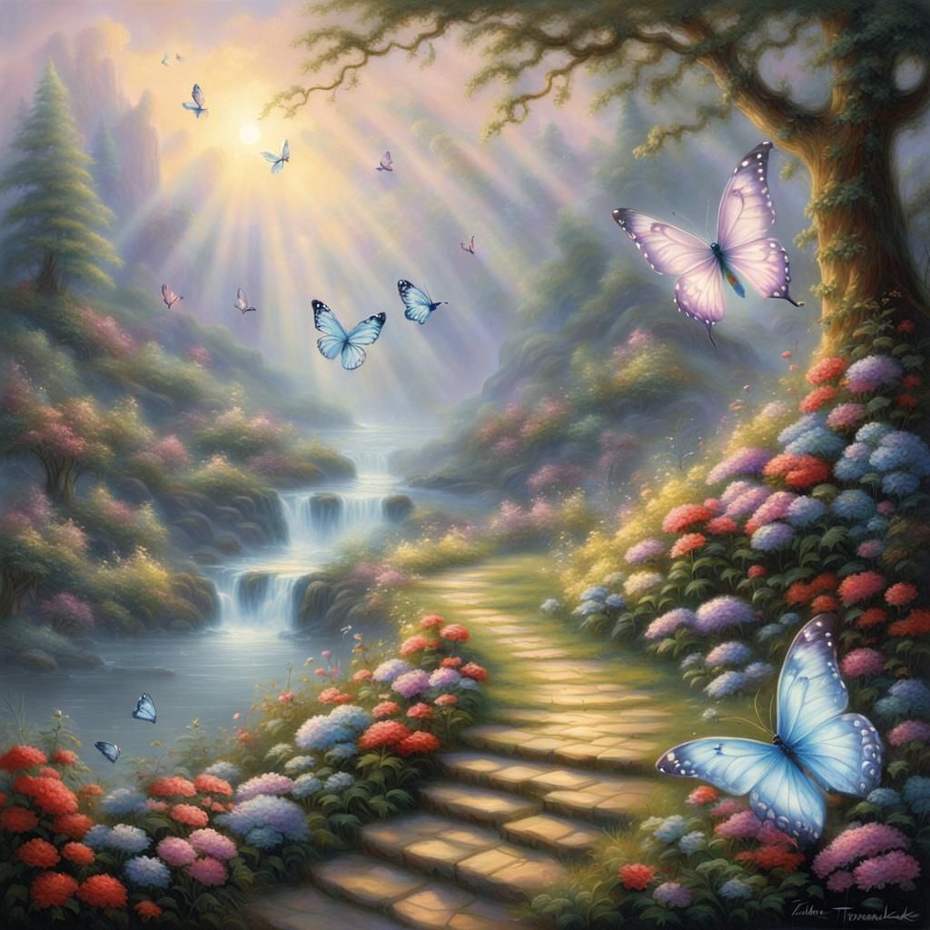 Ethereal Butterfly Wings in Dreamlike Fantasy Landscape