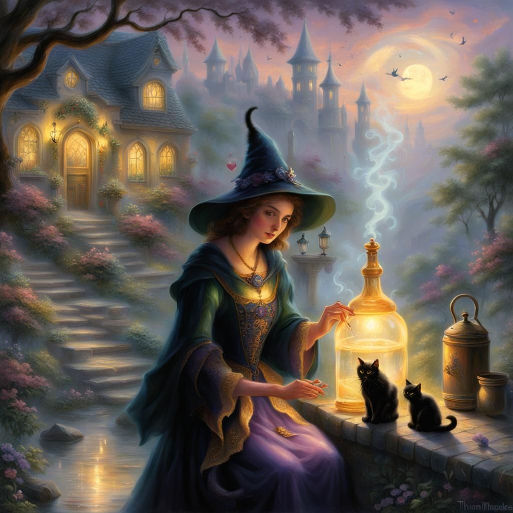 Sorceress Brews Love Potion in Ethereal Fantasy Style