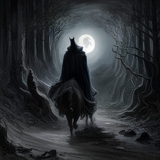 Headless Horseman in Woods: Horror Art