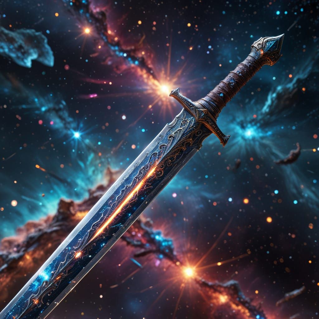 Sword with a Shimmering Galaxy Blade in High Dynamic Range
