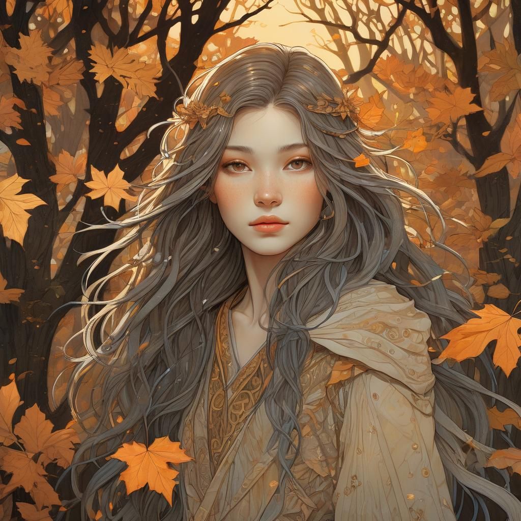 Ethereal Autumn Mage in a Fantasy Illustration