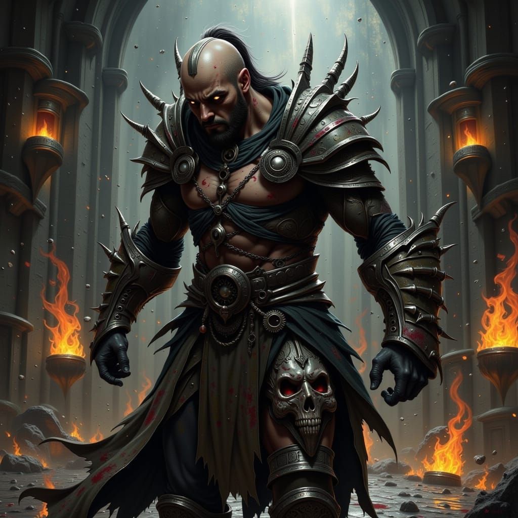 Dark Medieval Berserker Frenzy in a Gritty Arena