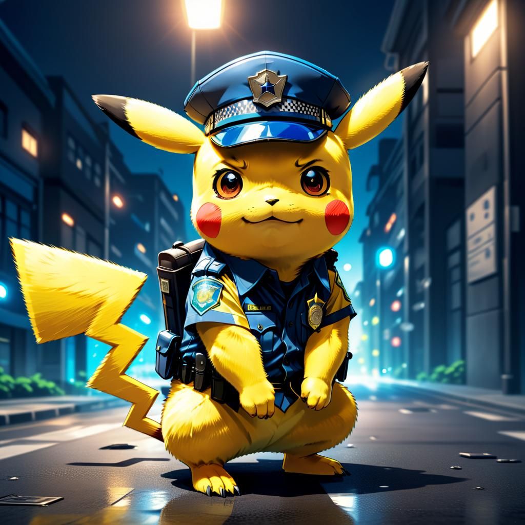 Pikachu as Police Officer in Anime Style