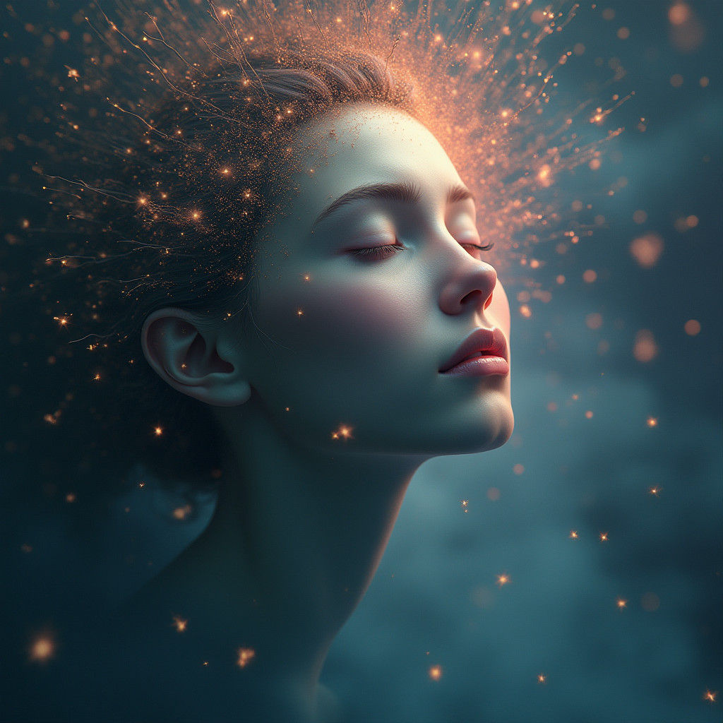 Goddess in Space Contemplation: Detailed Matte Painting
