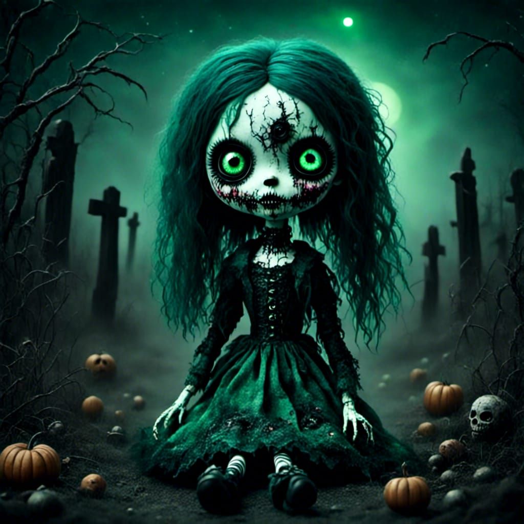 Terrifying Zombie Doll Creeping from Graveyard