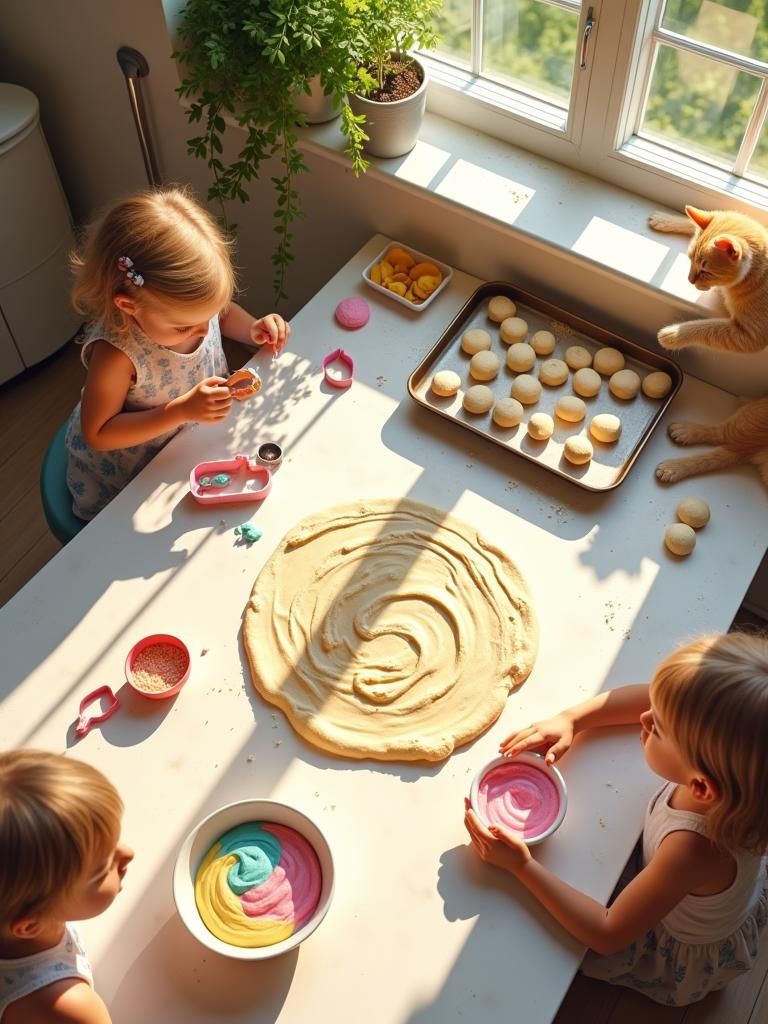 Children's Pastel Cookie Dough Playtime in Hyperreal Detail