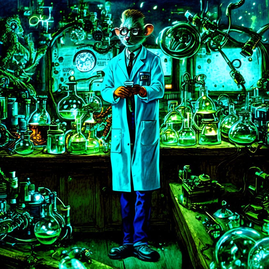 Anthropomorphic Rat Scientist in Modern Lab