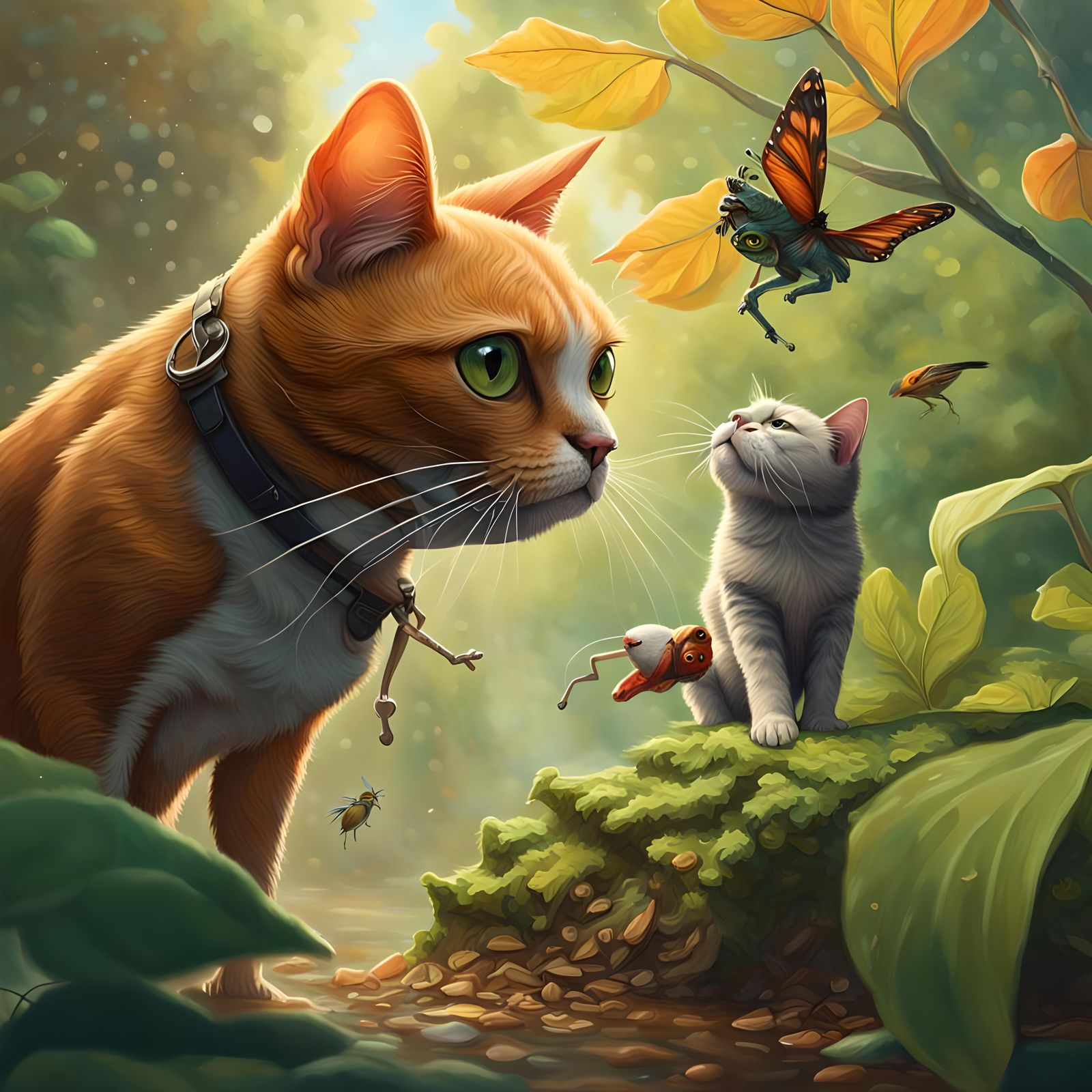 Hyperrealistic Nature Scene with Animals and Man