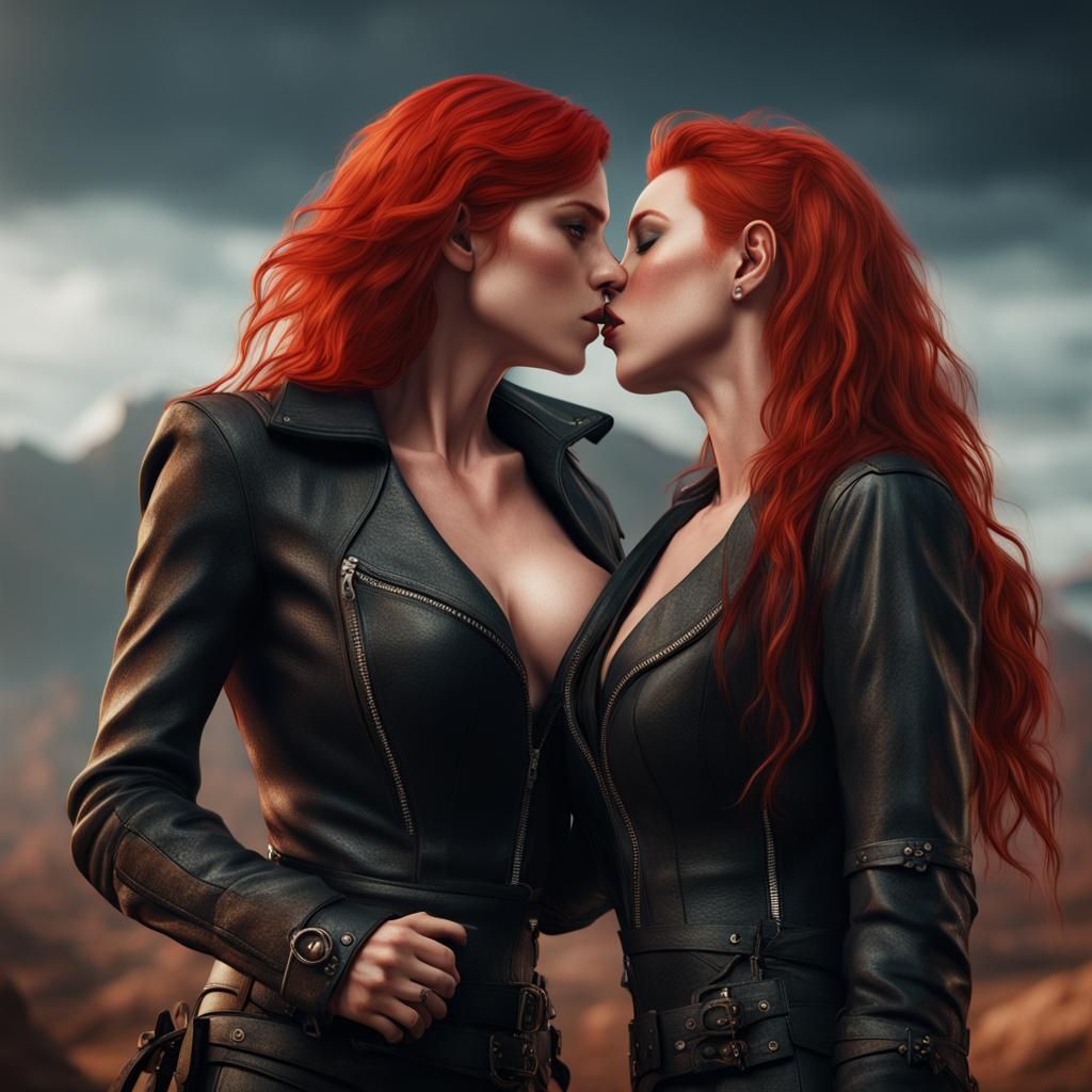 Two Red-Headed Women in Leather: Fantasy Concept Art
