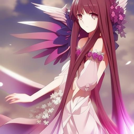 Anime Angel with Flowers in Manga Style