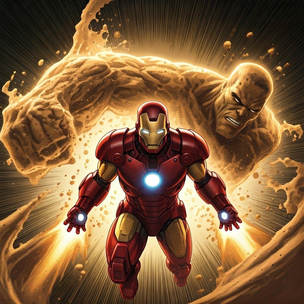 Iron Man Shatters Sandman in Comic Book Style