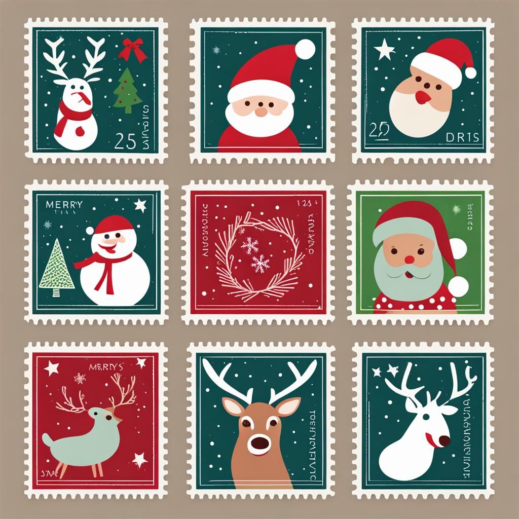 Festive Christmas Stamps for Holiday Greetings