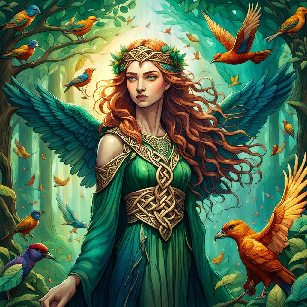 Goddess Cliodhna in Lush Celtic Forest