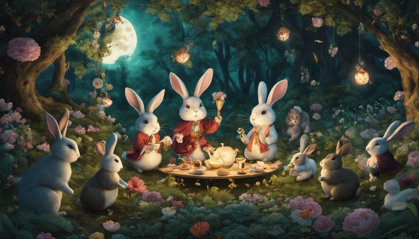 Mystical Tea Party with Rabbit Yokai and Dryad