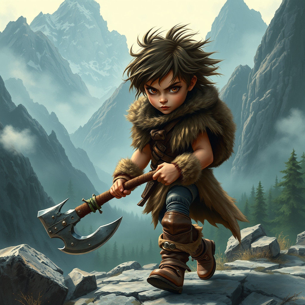 Young Barbarian Warrior in Rugged Landscape