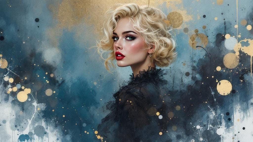 1950s Pin-Up in Whiskey-splatter Watercolor Style