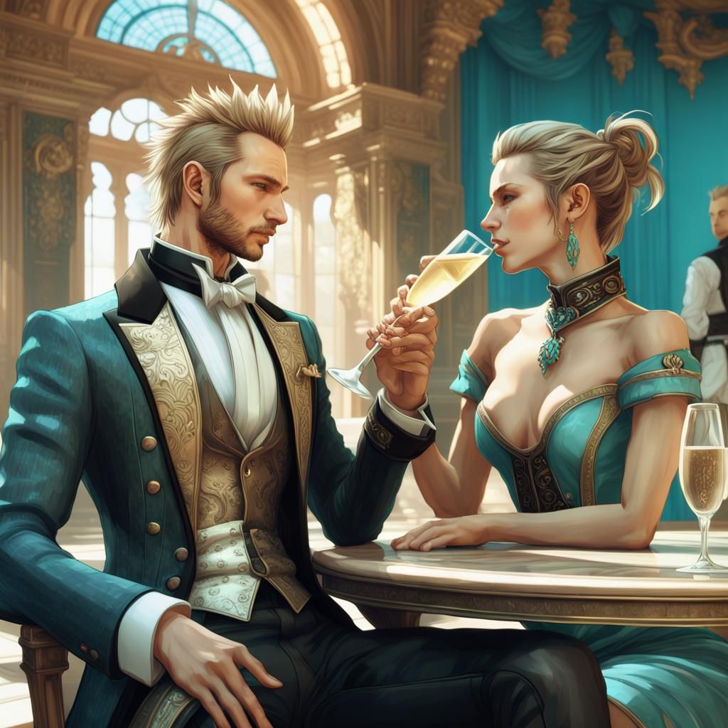 Elegant Champagne Toast in Art Nouveau Style