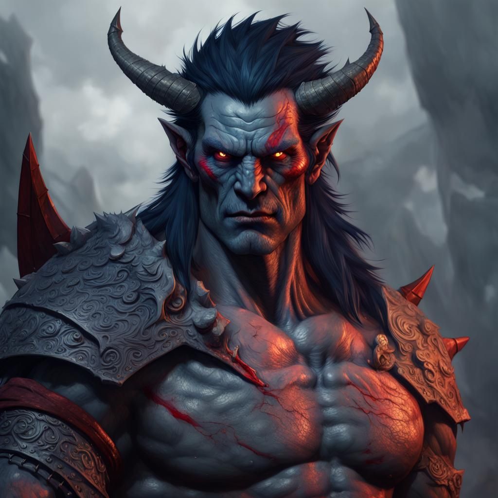 Half-Orc Dragon Barbarian in Dark Fantasy Style