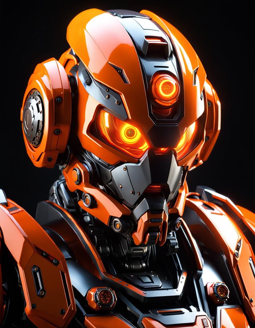 Orange Mecha Robot Portrait in Sci-Fi Style