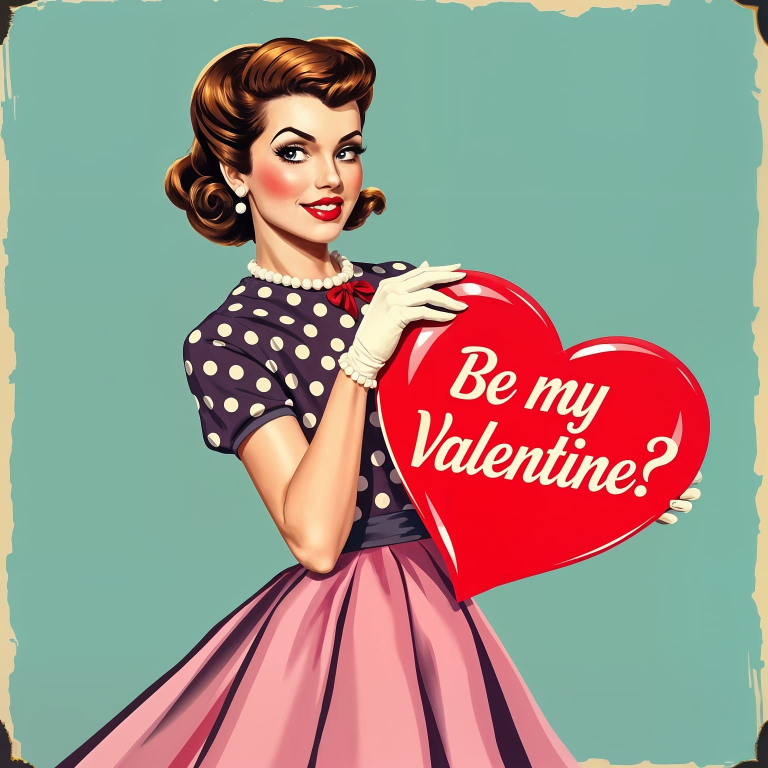 Retro Pin-Up Girl Holding Valentine's Day Candy