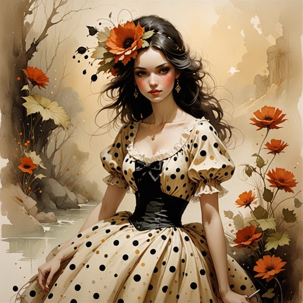 Woman in Polka Dot Dress, Surrealist Style