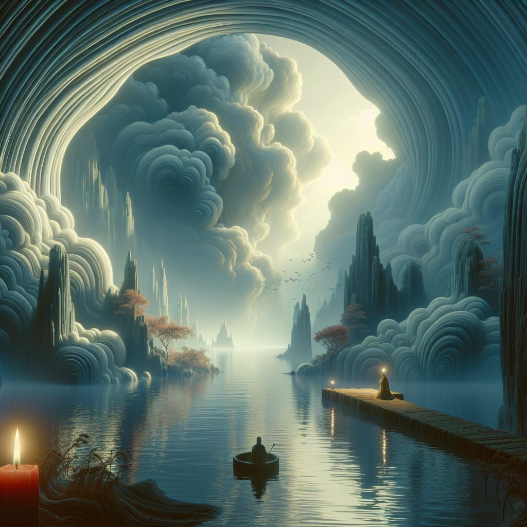 Ethereal Surrealist Masterpiece: A Serene Oasis of Endless L...