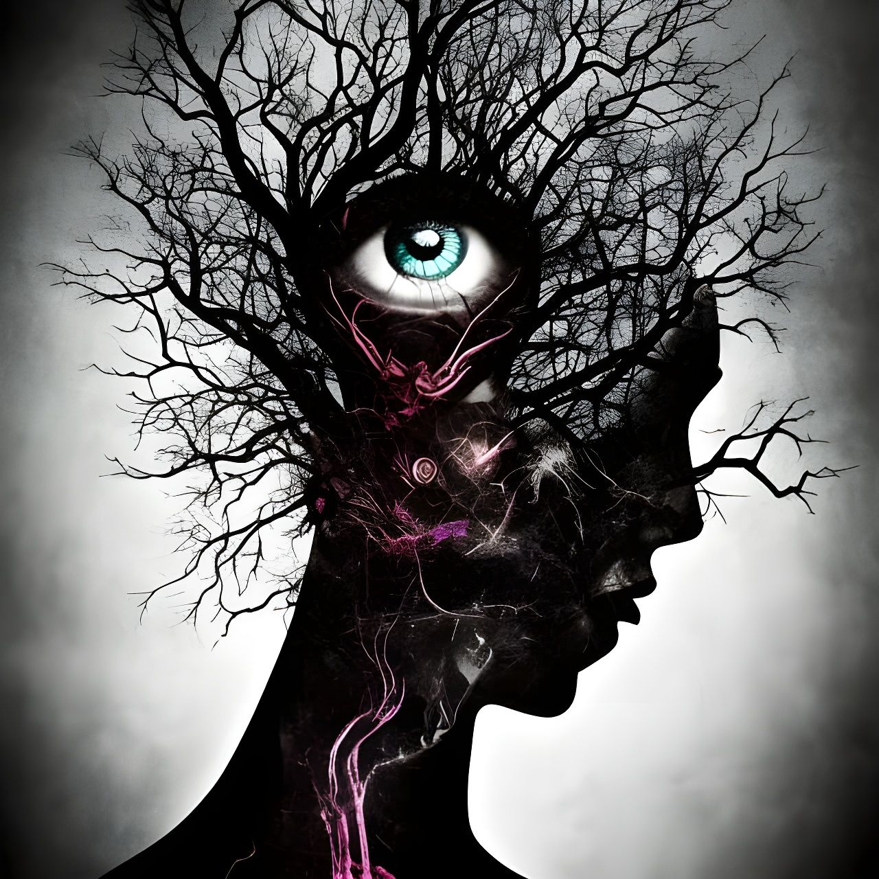 Dark Surreal Woman with Psychedelic Mindscape