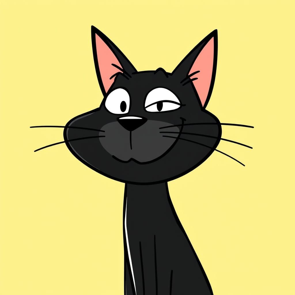 Minimalist Black Cat Doodle in Early Cartoon Style