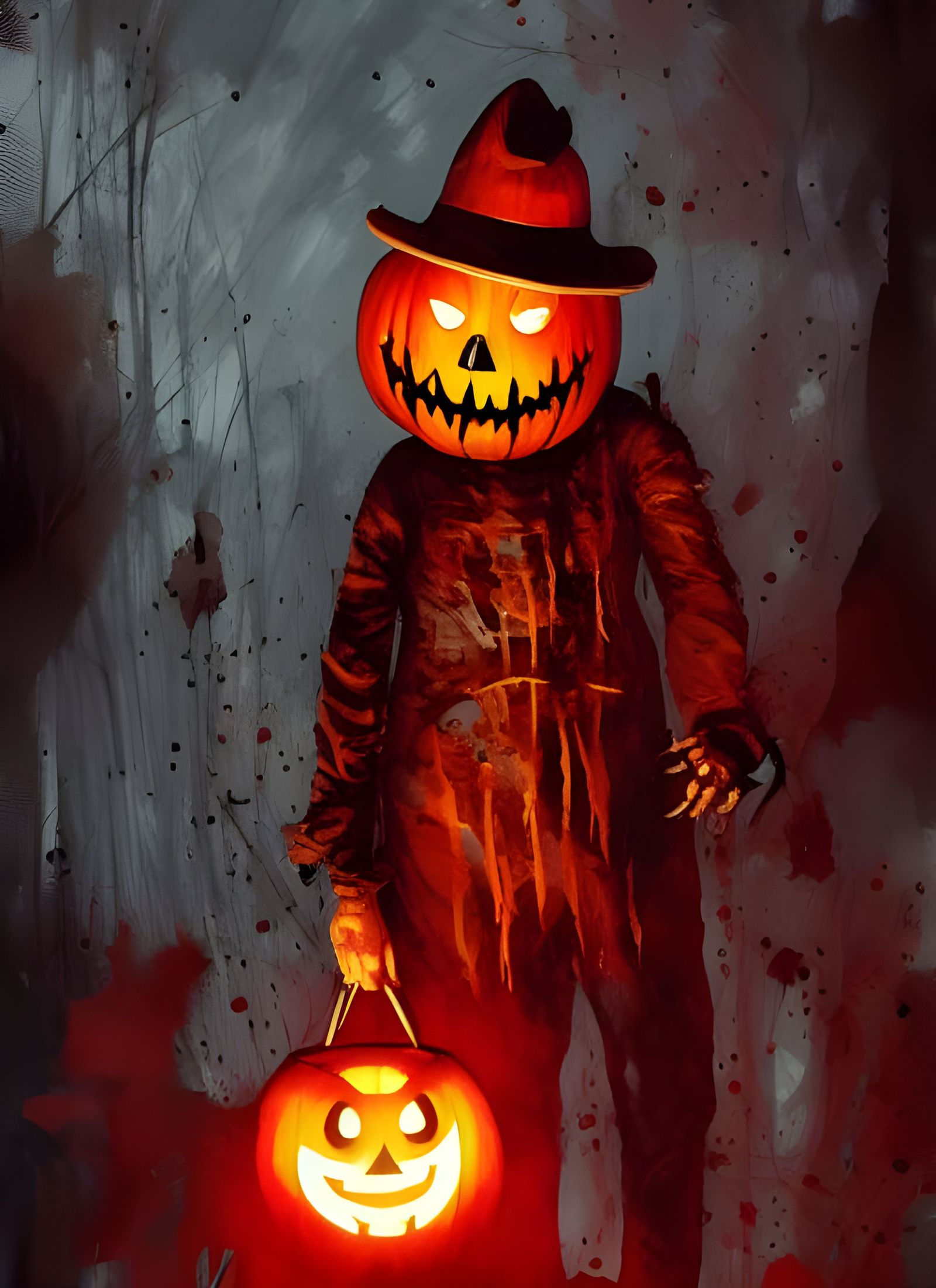 Terrifying Jack-o'-Lantern Close-Up in Horror Style