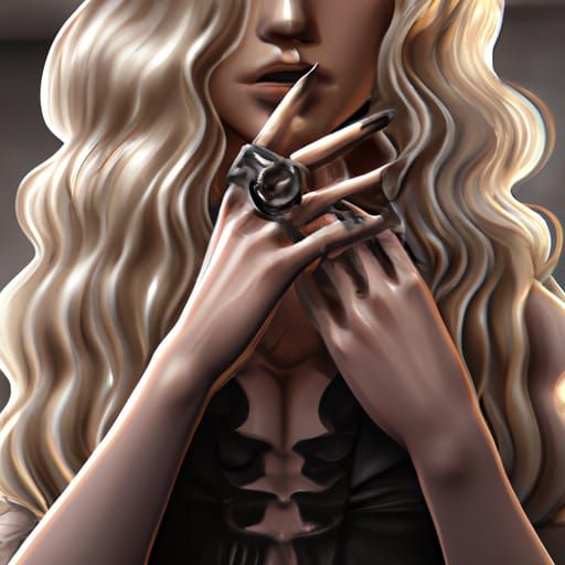 Beautiful Blonde Girl with Black Lipstick, Hyperdetailed