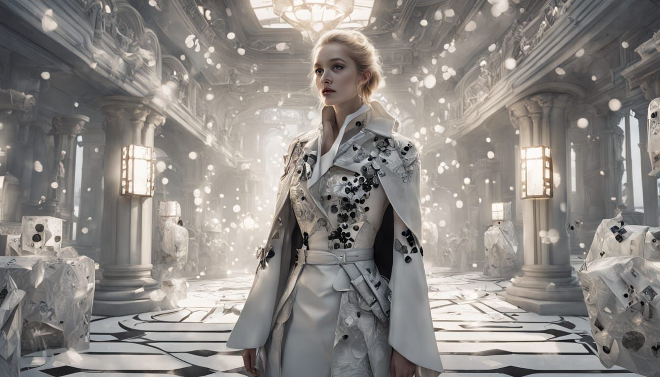 Surreal Woman Adorned with Dice Pattern