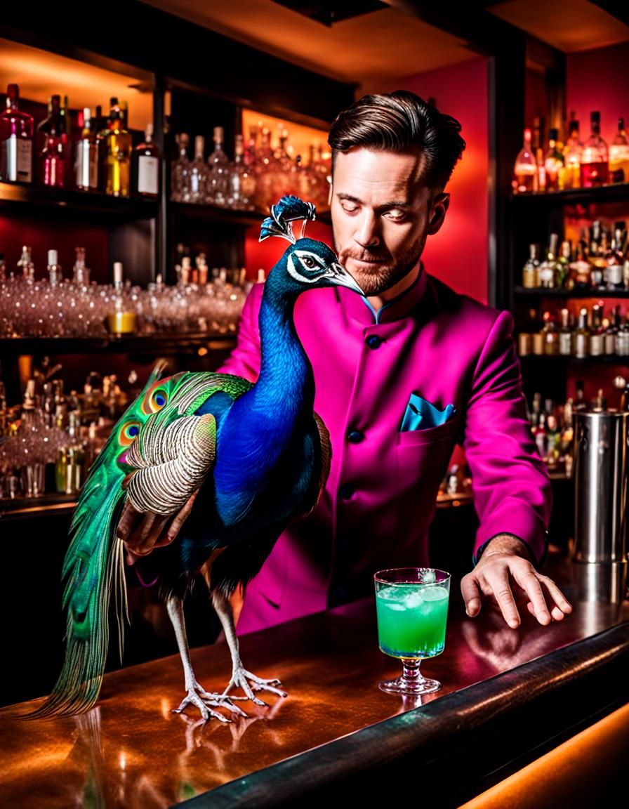 Peacock Feather Cocktail with Vivid Colors