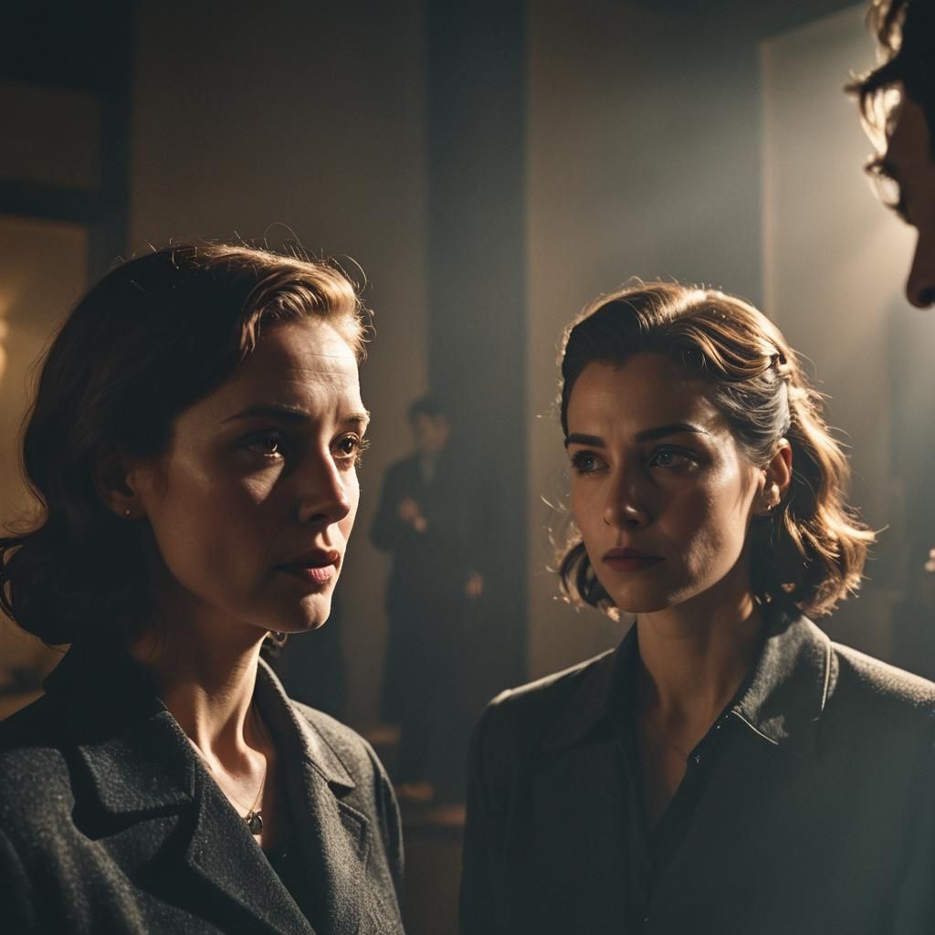 Intense Conversation in Moody Film Noir Style