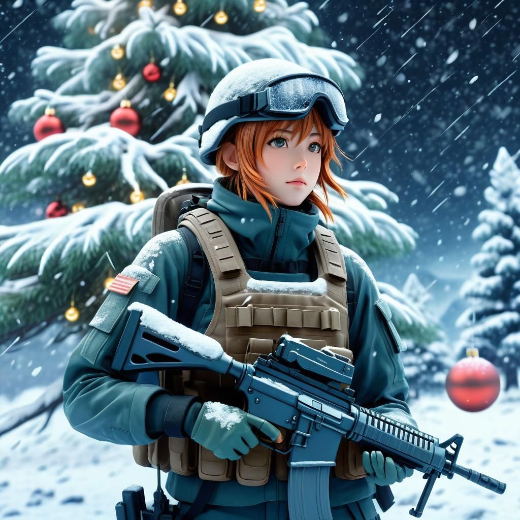 Sci-Fi Anime Soldier in Snowstorm, 3D Render
