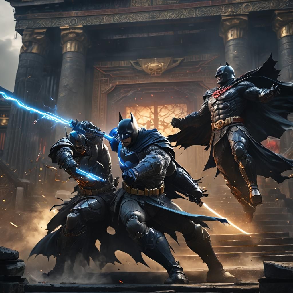 Batman and Superman in Samurai Armor Battle