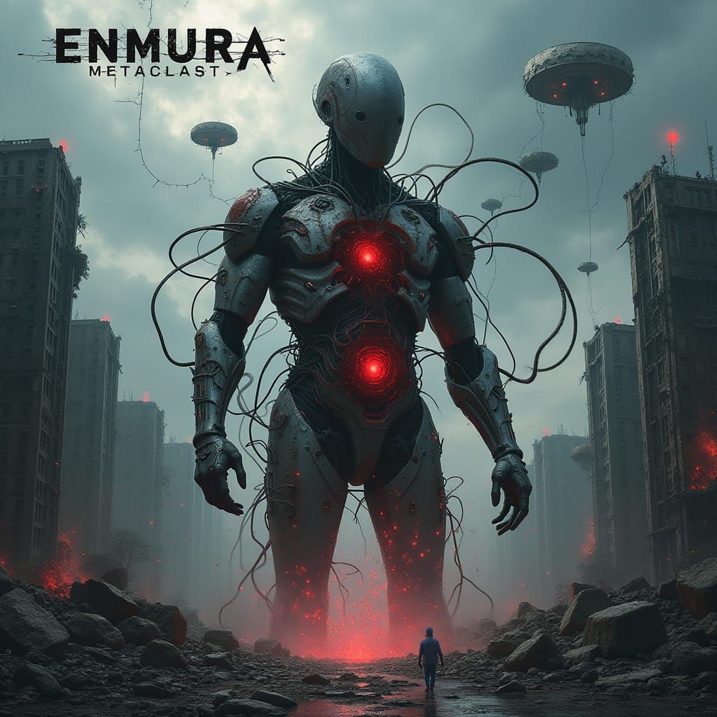 Cyberpunk Horror Album Cover in Biomechanical Surrealism Sty...