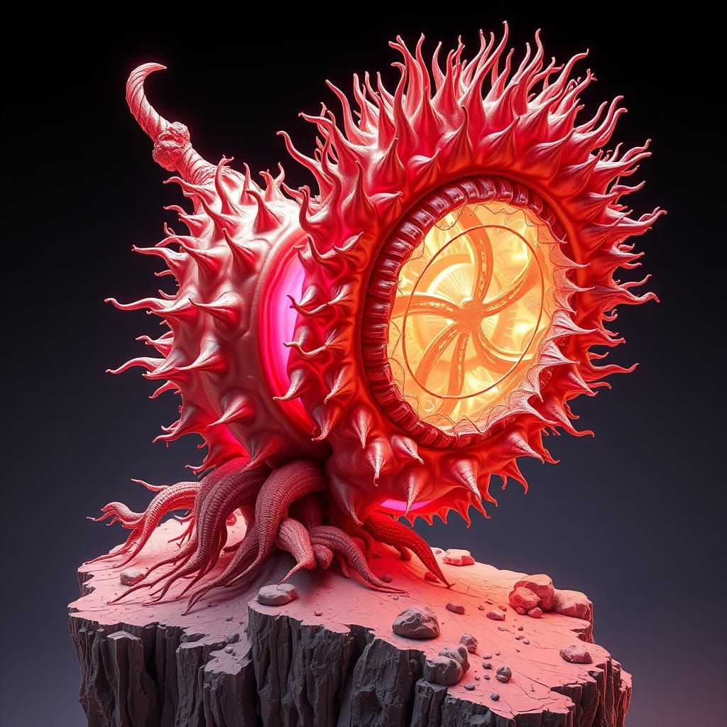 Luminous Seed Pod with Iridescent Tendrils