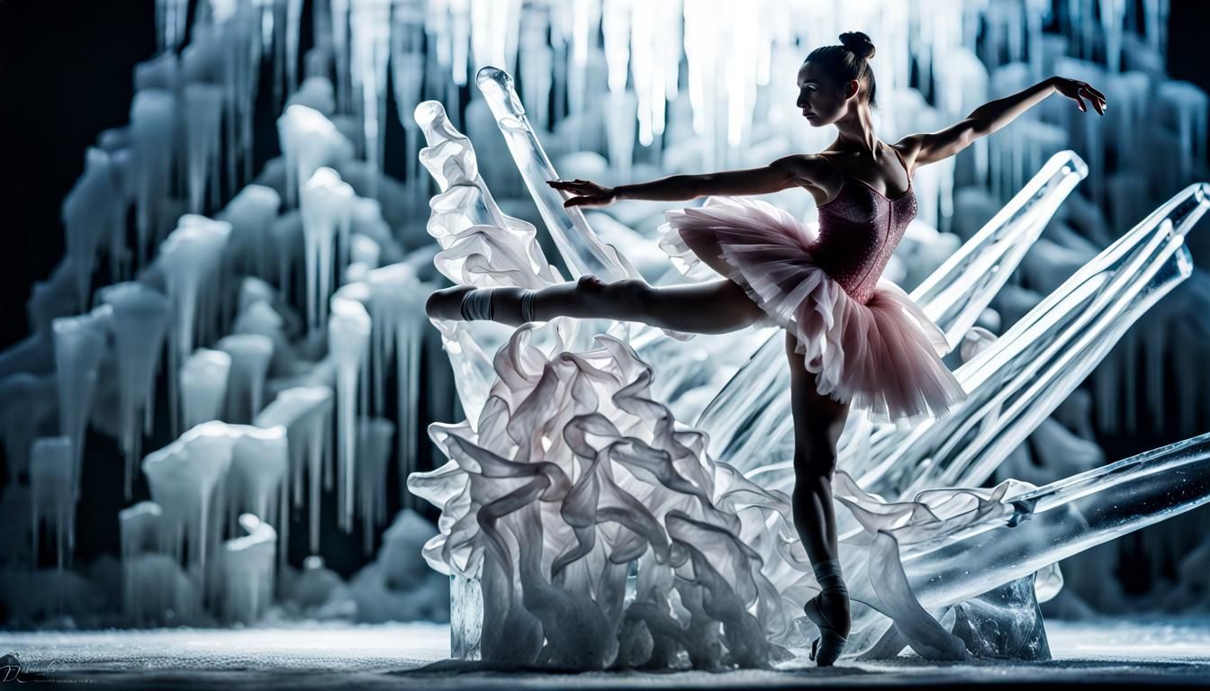 Hyperrealistic Ice Ballerina Sculpture on Stage