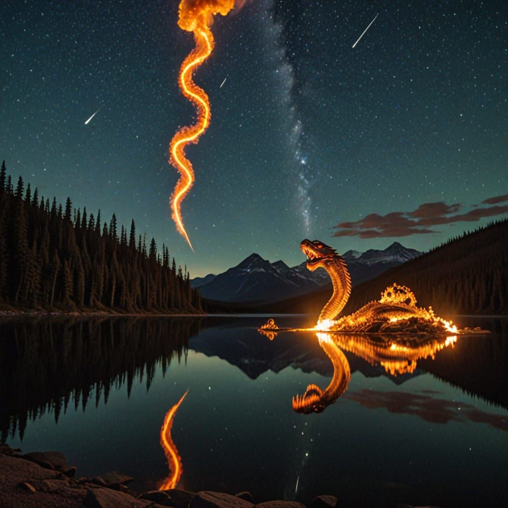 Fire Serpent Emerges Under Meteor Shower