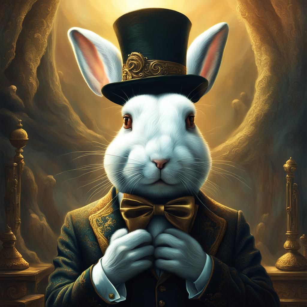 Magician Rabbit Pulls Human From Hat: Surreal Digital Art