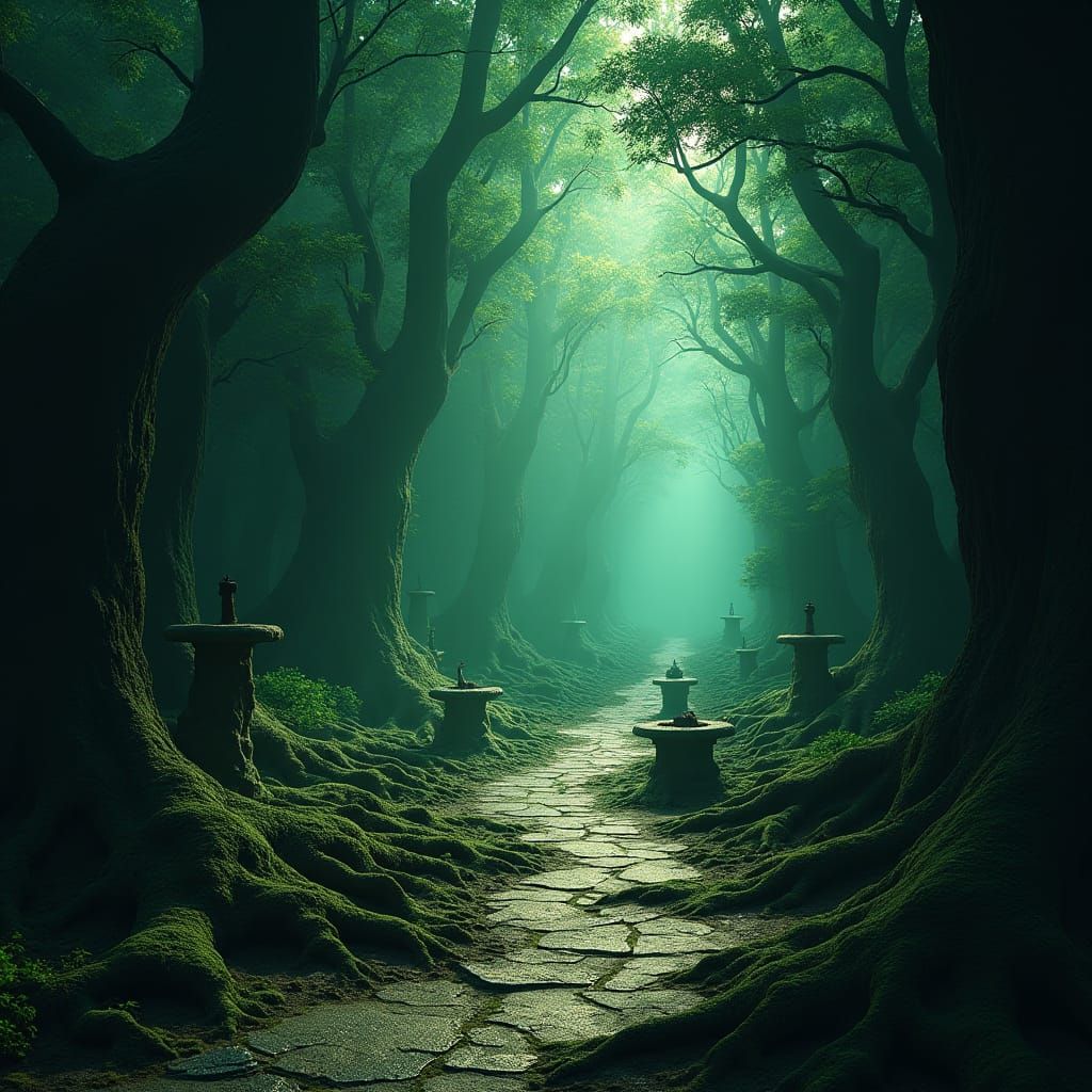 Mystical Forest Pathway to a Hidden Clearing