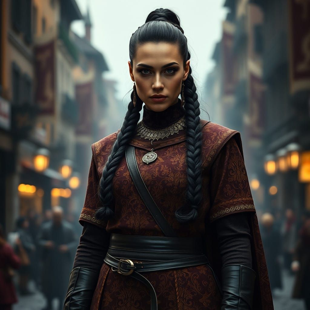 Nordic Noblewoman Reigns Supreme in Bustling Medieval City